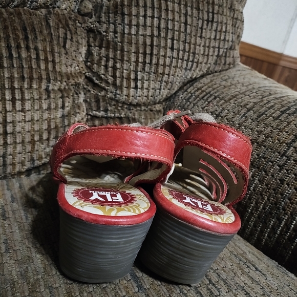 FLY London Multi-strap Wedge Sandals Lace Up Women's Size 39 Red Yito Very Clean - Picture 6 of 7